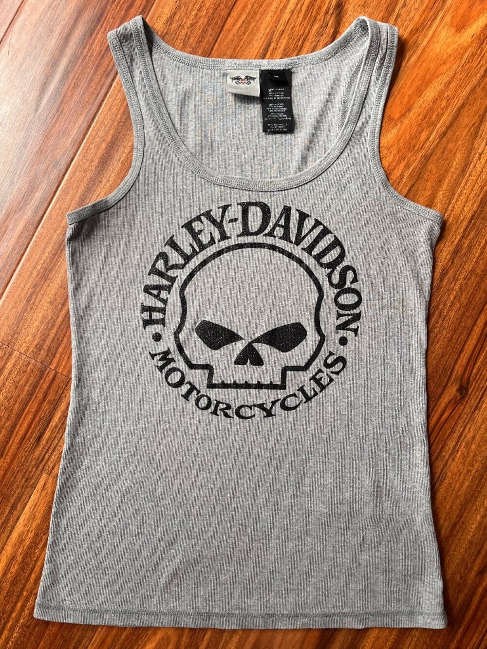 Harley-Davidson Sparkle Skull Logo Ribbed Racerback Gray Tank XL